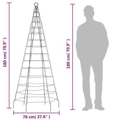 vidaXL Lichtkegel aan vlaggenmast 200 meerkleurige LED's 180 cm