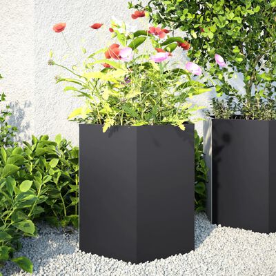 vidaXL Plantenbak zeshoek 46x40x45 cm staal zwart