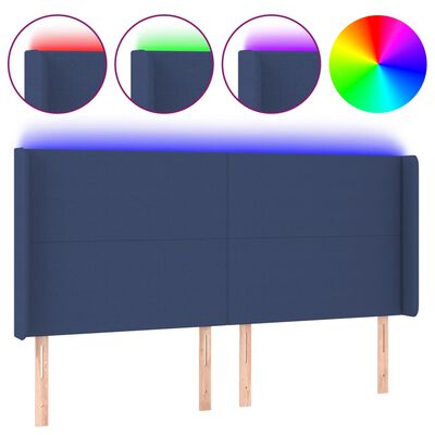 vidaXL Hoofdbord LED 183x16x118/128 cm stof blauw