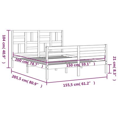 vidaXL Bedframe met hoofdbord massief hout wit