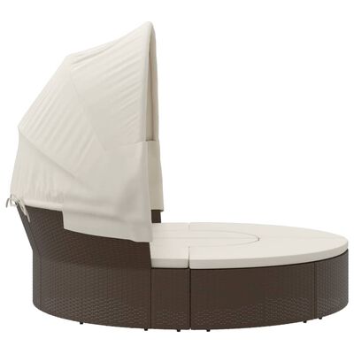 vidaXL Loungebed met luifel en kussens poly rattan zwart