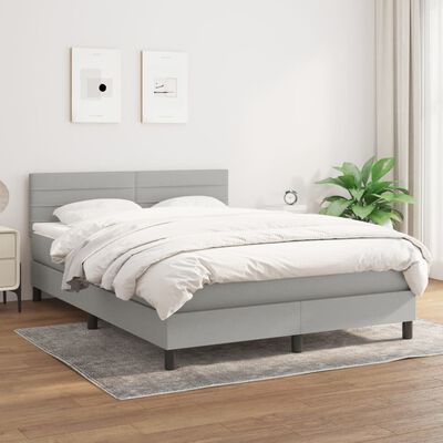 vidaXL Boxspring met matras stof lichtgrijs 140x200 cm