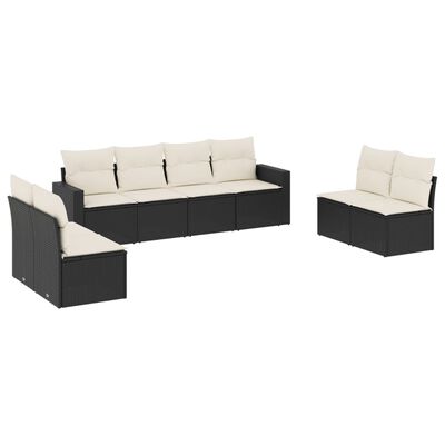 vidaXL 8-delige Loungeset met kussens poly rattan zwart