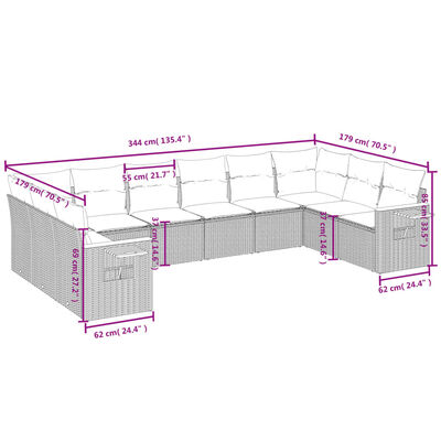 vidaXL 10-delige Loungeset met kussens poly rattan zwart