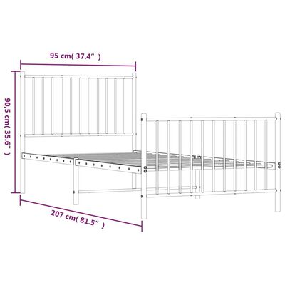 vidaXL Bedframe met hoofd- en voeteneinde metaal zwart 90x200 cm