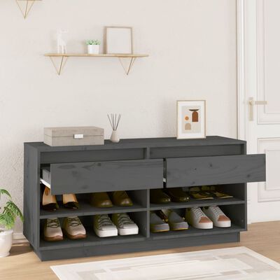 vidaXL Schoenenkast 110x34x52 cm massief grenenhout grijs