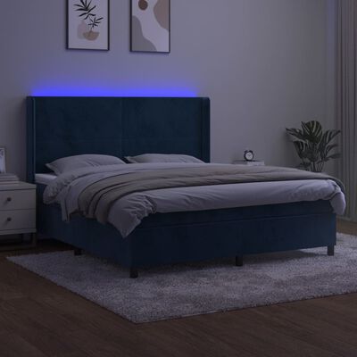 vidaXL Boxspring met matras en LED fluweel donkerblauw 160x200 cm