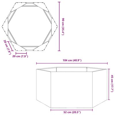 vidaXL Plantenbak zeshoek 104x90x45 cm staal zwart