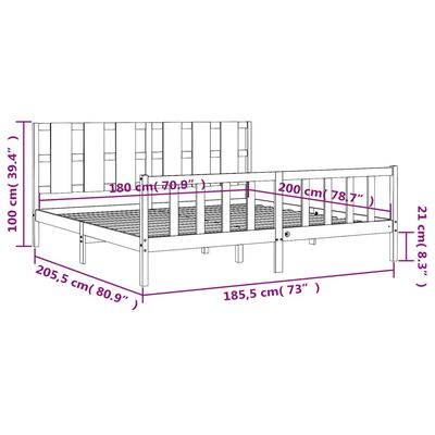 vidaXL Bedframe met hoofdbord massief hout 180x200 cm