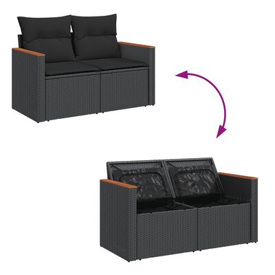 vidaXL 10-delige Loungeset met kussens poly rattan zwart