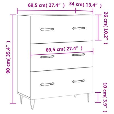 vidaXL Dressoir 69,5x34x90 cm bewerkt hout grijs sonoma eikenkleurig