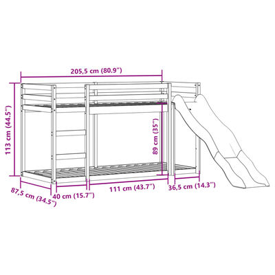 vidaXL Stapelbed met glijbaan en ladder massief grenenhout 80x200 cm