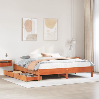 vidaXL Bedframe zonder matras massief grenenhout wasbruin 200x200 cm