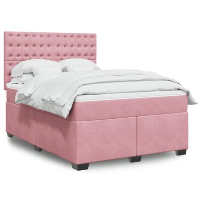 vidaXL Boxspring met matras fluweel roze 140x200 cm