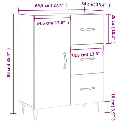 vidaXL Dressoir 69,5x34x90 cm bewerkt hout gerookt eikenkleurig