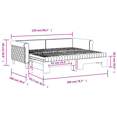 vidaXL Slaapbank onderschuifbed matrassen 90x200cm fluweel donkergrijs