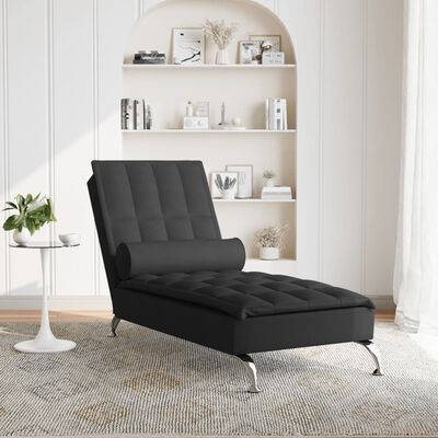 vidaXL Massage chaise longue met bolster stof zwart