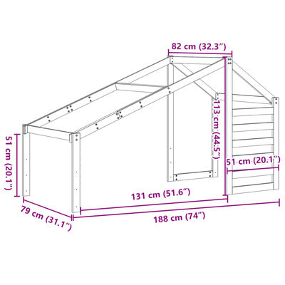 vidaXL Kinderbedhuisje 188x82x113 cm massief grenenhout wasbruin