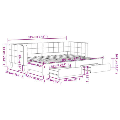 vidaXL Slaapbank met onderschuifbed en lades 80x200 cm fluweel zwart