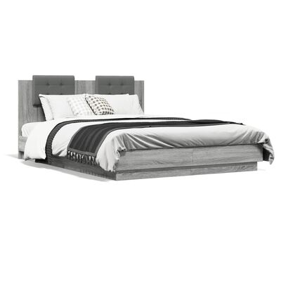 vidaXL Bedframe met hoofdbord en LED grijs sonoma eiken 140x200 cm