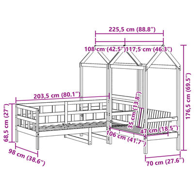 vidaXL Kinderbedset met huisje massief grenenhout 90x200 cm