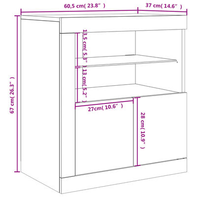 vidaXL Dressoir met LED-verlichting 60,5x37x67 cm betongrijs