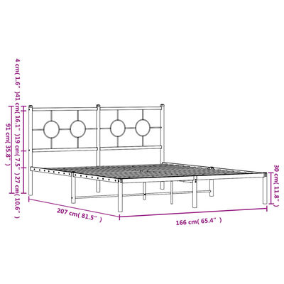 vidaXL Bedframe met hoofdbord metaal zwart 160x200 cm