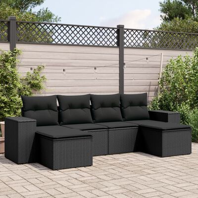 vidaXL 6-delige Loungeset met kussens poly rattan zwart