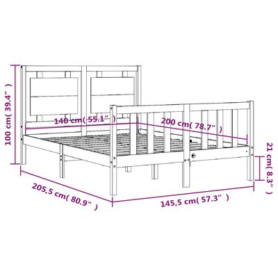 vidaXL Bedframe zonder matras massief grenenhout wit 140x200 cm