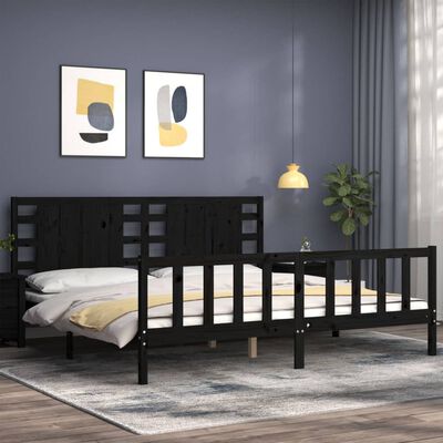 vidaXL Bedframe met hoofdbord massief hout zwart