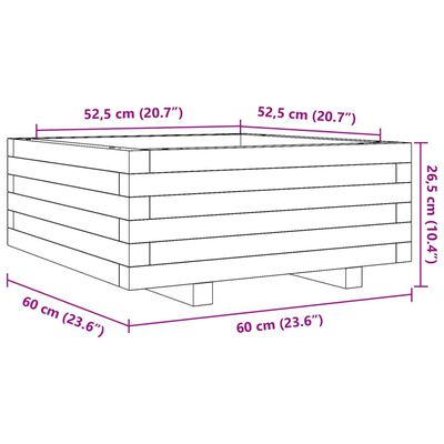 vidaXL Plantenbak 60x60x26,5 cm massief grenenhout wasbruin