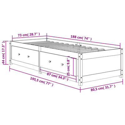 vidaXL Slaapbank 75x190 cm massief grenenhout wasbruin