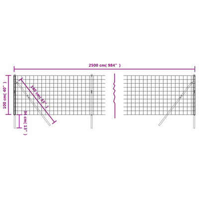 vidaXL Draadgaashek 1x25 m gegalvaniseerd staal antracietkleur