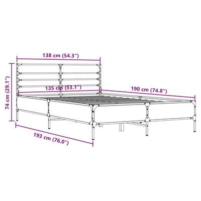 vidaXL Bedframe bewerkt hout metaal sonoma eikenkleurig 135x190 cm