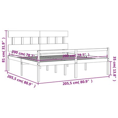 vidaXL Seniorenbed met hoofdbord massief hout grijs 200x200 cm