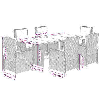 vidaXL 7-delige Tuinset met kussens poly rattan zwart