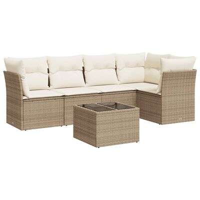 vidaXL 6-delige Loungeset met kussens poly rattan beige