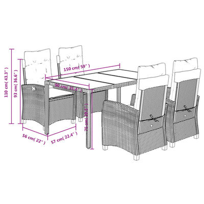 vidaXL 5-delige Tuinset met kussens poly rattan grijs