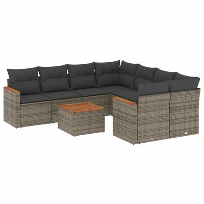 vidaXL 9-delige Loungeset met kussens poly rattan grijs