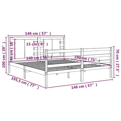 vidaXL Bedframe massief grenenhout grijs 140x190 cm