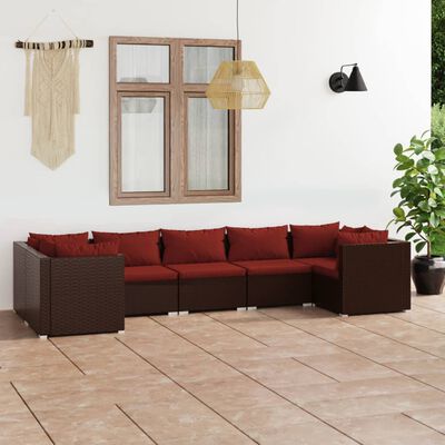 vidaXL 7-delige Loungeset met kussens poly rattan bruin