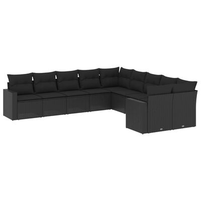 vidaXL 10-delige Loungeset met kussens poly rattan zwart