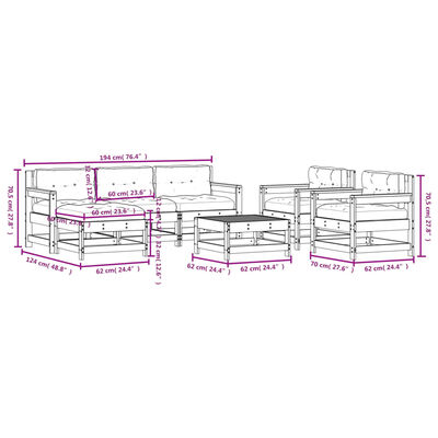 vidaXL 7-delige Loungeset met kussens massief hout wit