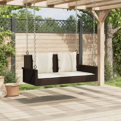 vidaXL Schommelbank met kussens 119x56x48 cm poly rattan bruin