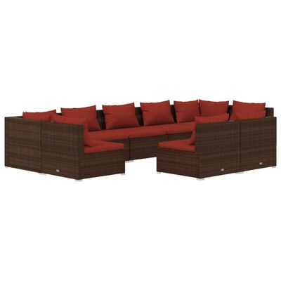 vidaXL 9-delige Loungeset met kussens poly rattan bruin