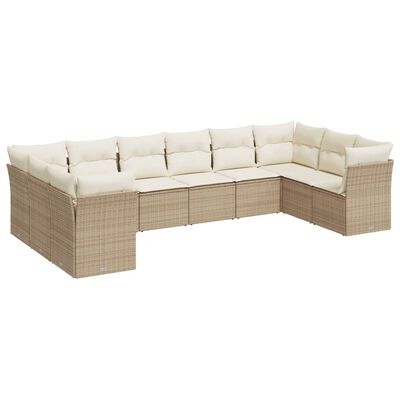 vidaXL 10-delige Loungeset met kussens poly rattan beige