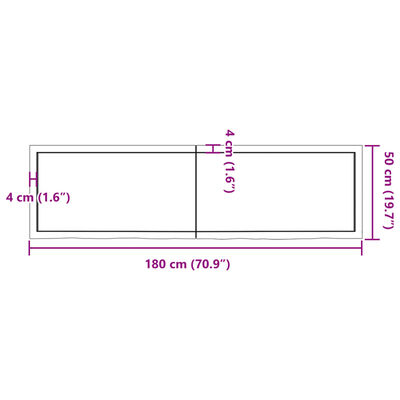 vidaXL Wastafelblad 180x50x(2-6) cm behandeld massief hout donkerbruin