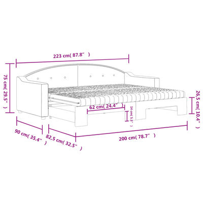 vidaXL Slaapbank onderschuifbed matrassen 80x200 cm stof donkergrijs