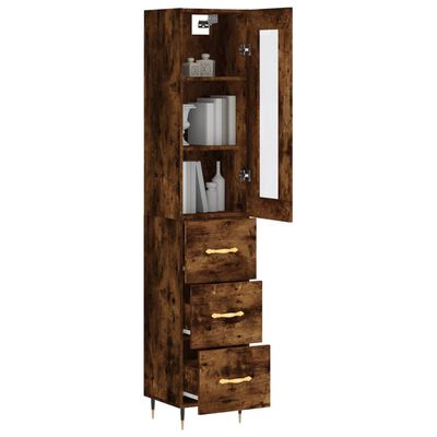 vidaXL Hoge kast 34,5x34x180 cm bewerkt hout gerookt eikenkleurig