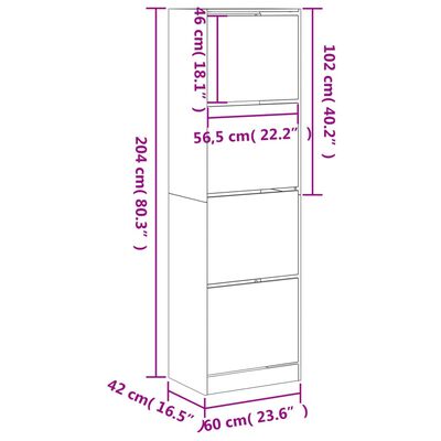 vidaXL Schoenenkast met 4 klaplades 60x42x204 cm sonoma eikenkleurig